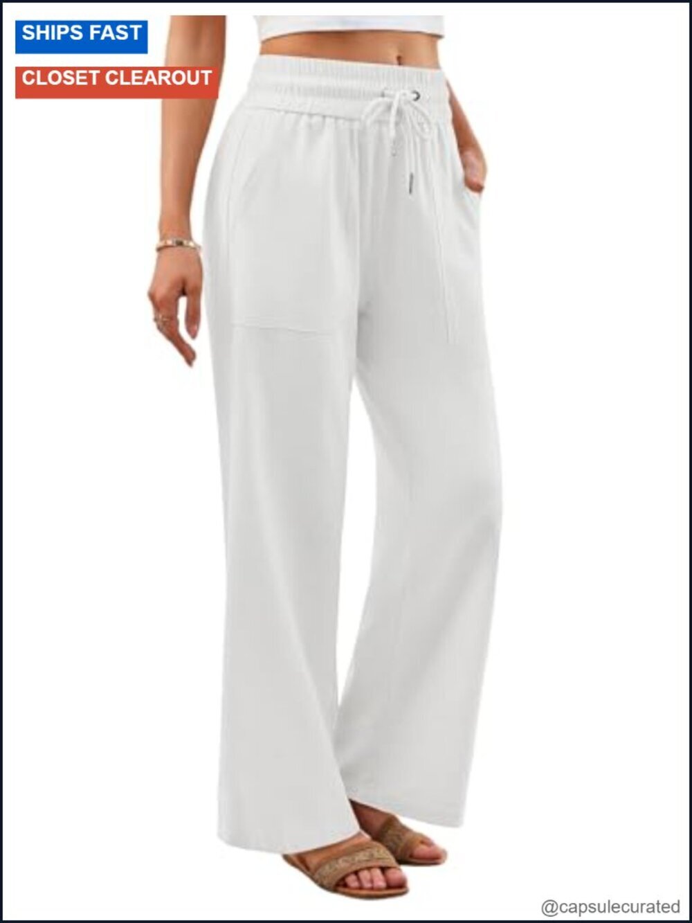 Linen Blend Wide Leg Drawstring Pants with Pockets